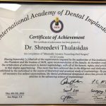 Dr Devi's Intenational Accademy of Dental Implantology Certificate
